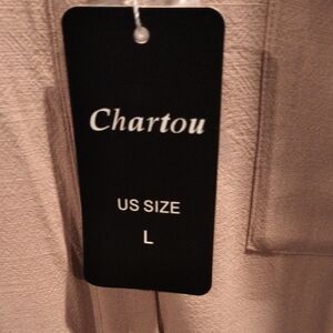 NWT Chartou Tan Wide Leg Jumpsuit w Saggy Pockets and White Buttons Size Large